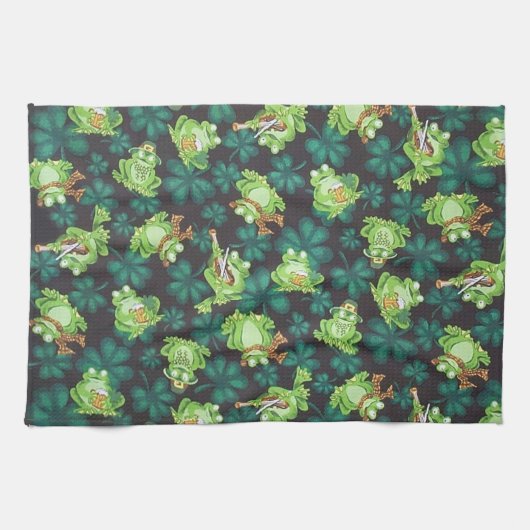 カエルとシャムロック キッチンタオル (横)