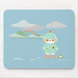 カエルとナメクジと一緒の雨の日のかさもち マウスパッド