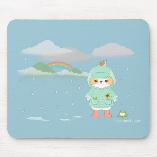 カエルとナメクジと一緒の雨の日のかさもち マウスパッド (正面)