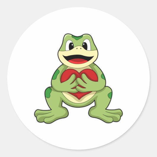 カエルとハート ラウンドシール (正面)