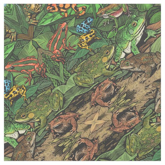 カエルとヒキガエルの織物 ファブリック (クローズアップ)