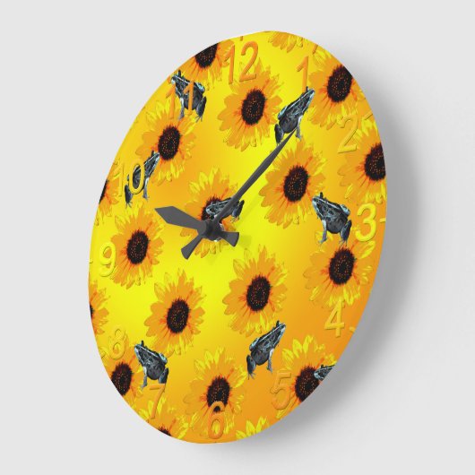 「カエルとヒマワリよくはしゃぐの自然」 ラージ壁時計 (傾斜)