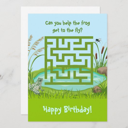 カエルとフライ迷路誕生日カード (正面/裏面)