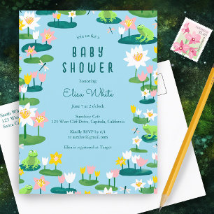 カエルとリリーのパッドかわいいカスタム赤ちゃんシャワー インビテーションポストカード