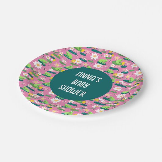 カエルとリリーのパッドかわいい誕生日ベビーシャワー ペーパープレート (アングル)