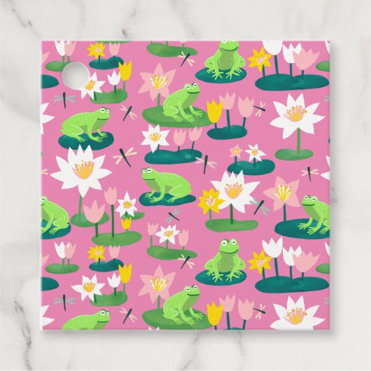 カエルとリリーパッドかわいい赤ちゃんシャワー誕生日子供 フェイバータグ (正面)