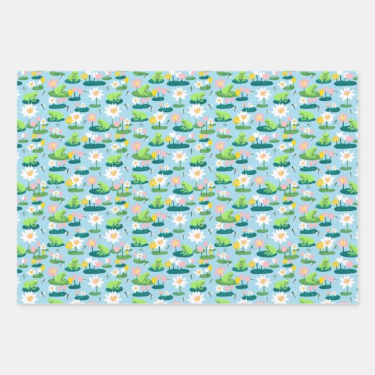 カエルとリリーパッドかわいい赤ちゃんシャワー誕生日子供 ラッピングペーパーシート (正面3)