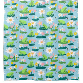 カエルとリリーパッドカワイイカスタムー シャワーカーテン