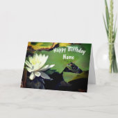 カエルと水百合花パーソナライズされた誕生日 カード (正面)