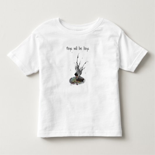 カエルと男の子の雨の妖精Tシャツ トドラーTシャツ (正面)
