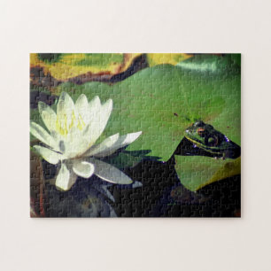 カエルと蓮の水百合花 ジグソーパズル