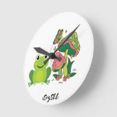 カエルと蝶 ラウンド壁時計 (傾斜)