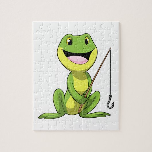 カエルと魚釣り魚釣り棒 ジグソーパズル (縦)