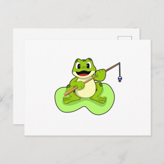 カエルと魚釣り魚釣り棒 ポストカード (正面/裏面)