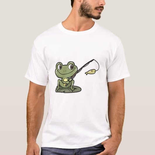 カエルと魚釣り魚釣り棒 Tシャツ (正面)