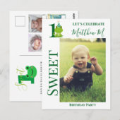 カエルのお誕生日パーティー招待状（1歳） ポストカード (正面/裏面)