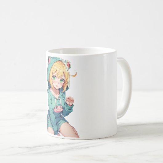 カエルのアニメフード付きスウェットシャツ コーヒーマグカップ (正面右)