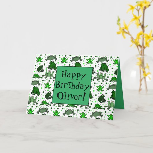 カエルのオリジナルグリーティングカード カード (黄色い花)