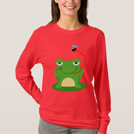 カエルのカエルの水陸両生的でおもしろいな虫の漫画動物 Tシャツ (正面)