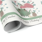 カエルのキノコのカタツムリ誕生日子供の名前を追加 ラッピングペーパー (ロールコーナー)