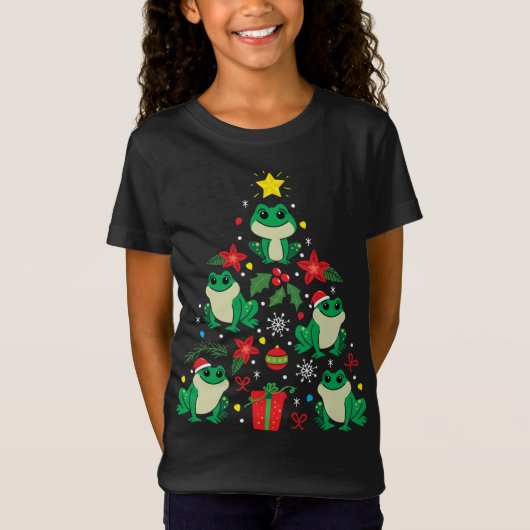 カエルのクリスマスオーナメントツリーおもしろいクリスマスギフト Tシャツ (正面)