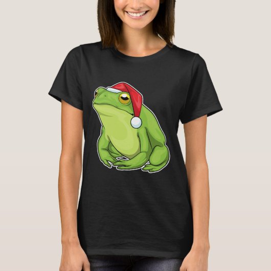 カエルのクリスマスサンタ帽子 Tシャツ (正面)