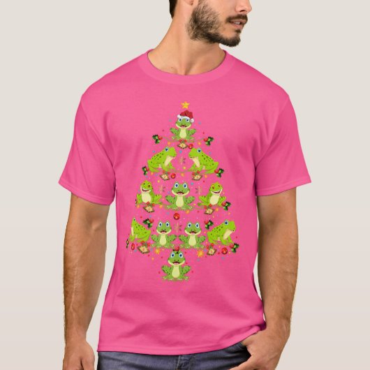 カエルのクリスマスツリーおもしろいクリスマスカエル Tシャツ (正面)