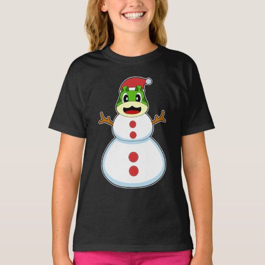 カエルのクリスマス雪だるま Tシャツ (正面)