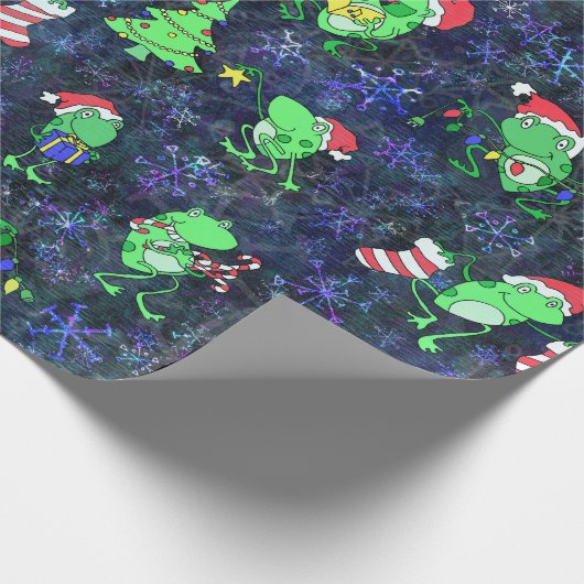 カエルのクリスマス – かわいいカエルのクリスマスパーティー紫の雪 ラッピングペーパー (角)