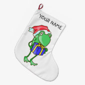 カエルのクリスマス – カエル、プレゼント、サンタハットクリスマス ラージクリスマスストッキング (正面 (吊り時))