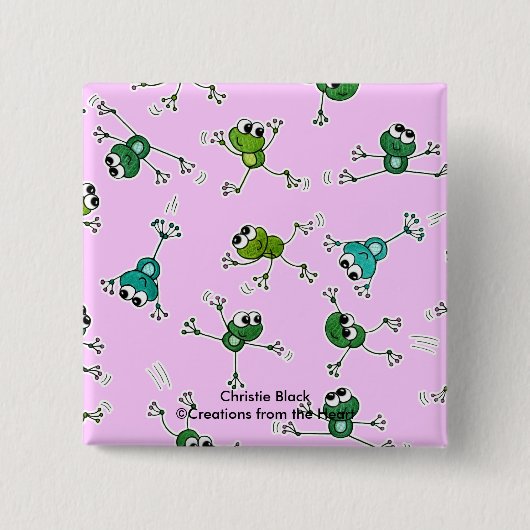 カエルのコラージュ 缶バッジ (正面)