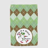 カエルのゴルフのグリップそれをリビットグリーンブラウンアーガイル ゴルフタオル (正面)