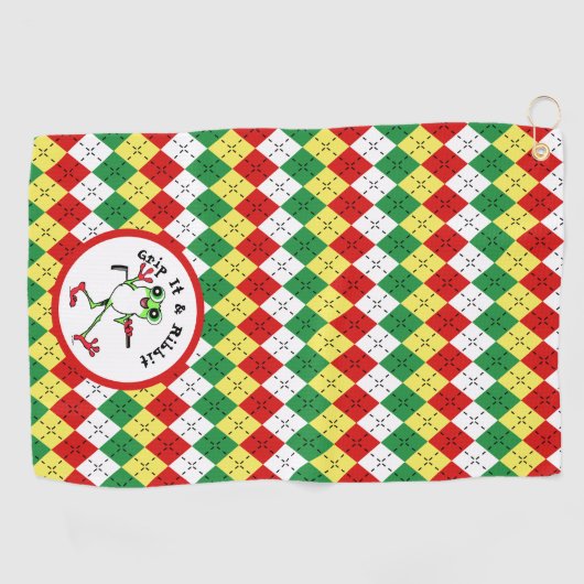 カエルのゴルフのグリップそれをリビットグリーンレッドアーガイル ゴルフタオル (横)