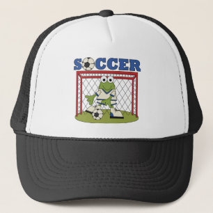 カエルのサッカーのゴールキーパーのTシャツおよびギフト キャップ