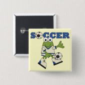 カエルのサッカーのTシャツおよびギフト 缶バッジ (正面&裏面)