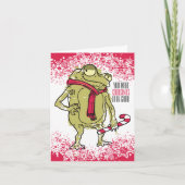 カエルのスカーフ編み物クリスマスが手作りカギ シーズンカード (正面)