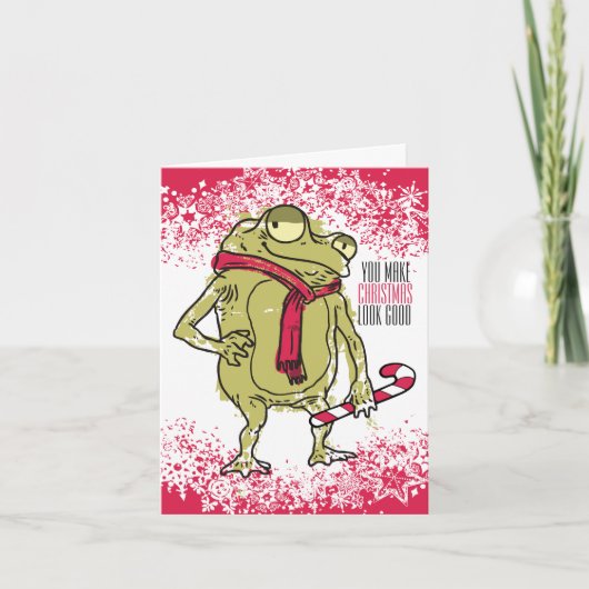 カエルのスカーフ編み物クリスマスが手作りカギ シーズンカード (正面)