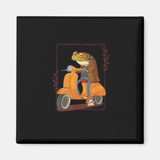 カエルのスクーターのキノコGoblincoreアカデミアエステト マグネット (正面)