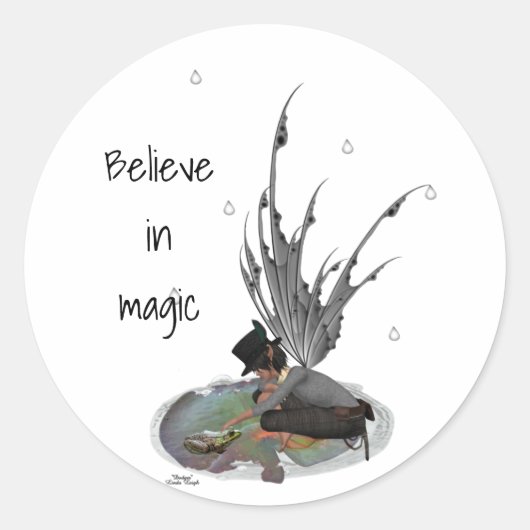 カエルのステッカー付き男の子の雨の妖精 ラウンドシール (正面)