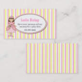 カエルのストライプのな演劇の日付カードを持つプリンセスの女の子 コーリングカード (正面/裏面)