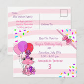 カエルのテーマの女の子の誕生日パーティー ポストカード (正面/裏面)