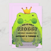 カエルのテーマの1歳の誕生日パーティー キッズ 招待状 (正面/裏面)