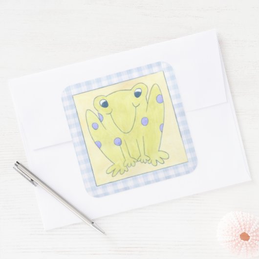 カエルのトリオのギンガムクロス スクエアシール (封筒)