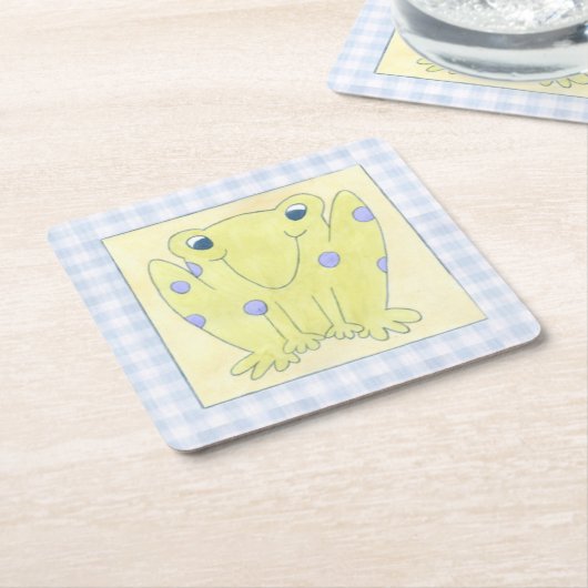 カエルのトリオのギンガムクロス スクエアペーパーコースター (アングル)