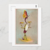 カエルのバランスの花と蝶のヴィンテージ ポストカード (正面/裏面)