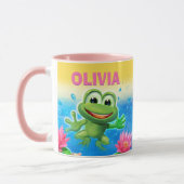 カエルのパーティーの名前をカスタムするのコンボのマグのピンクの跳躍 マグカップ (左)