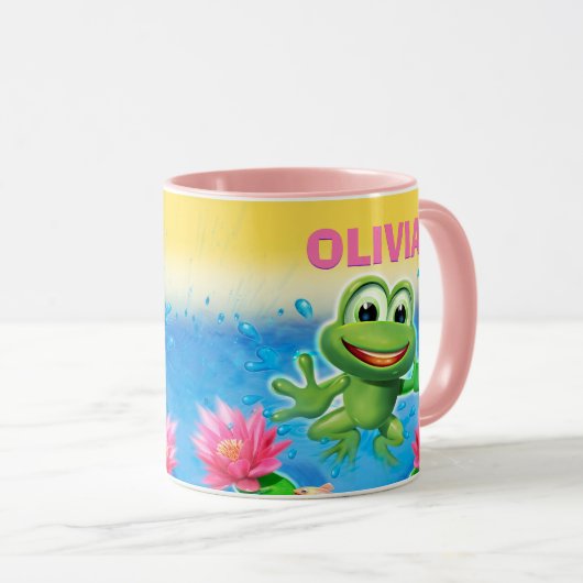 カエルのパーティーの名前をカスタムするのコンボのマグのピンクの跳躍 マグカップ (正面右)