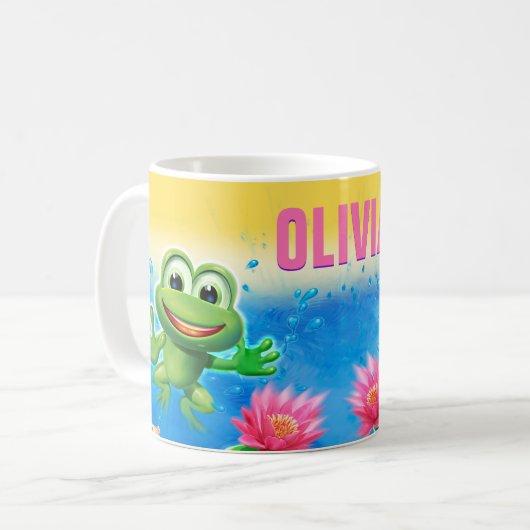 カエルのパーティーの名前をカスタムするの陶磁器のマグの跳躍 コーヒーマグカップ (正面左)