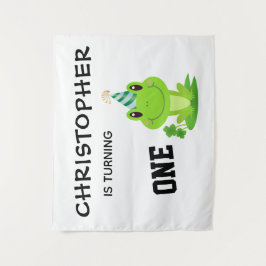 カエルのパーティー ファーストバースデー スワンプ グリーン フロギー タペストリー