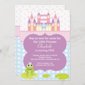 カエルのプリンセスの誕生日のパーティの招待状 招待状 (正面/裏面)